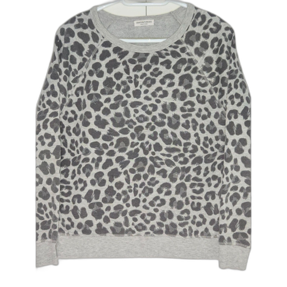 Grayson Threads Leopard Sweatshirt | Women's Size S | Gray Crewneck Pullover